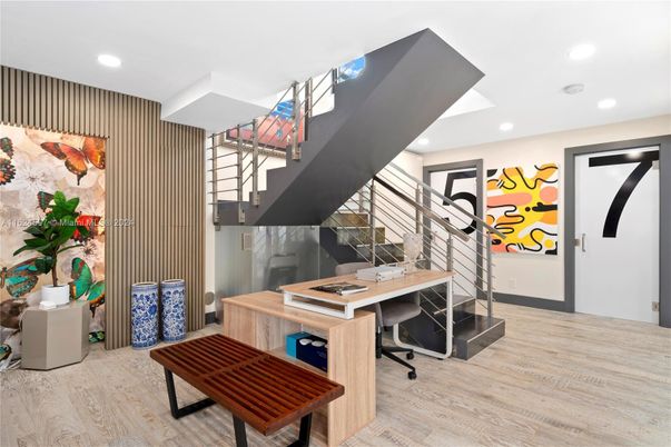 Home Office, Interior, Recessed Lighting, Wood Texture Flooring