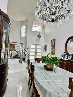 Chandelier, Dining room, Interior, Marble