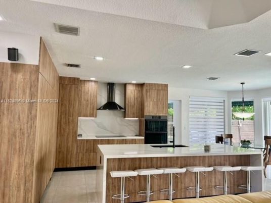 Interior, Kitchen, Marble Walls, Pendant Lights, Recessed Lighting