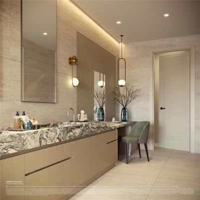 Bathroom, Dual Sink Vanities, Interior, Pendant Lights, Recessed Lighting
