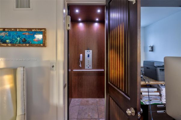 Elevator, Interior, Recessed Lighting, Wooden Walls