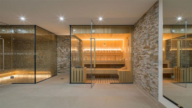 Interior, Recessed Lighting, Sauna Room, Stone Walls