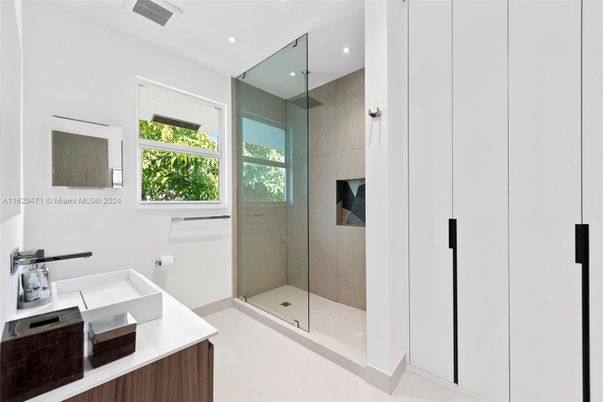 Bathroom, Glass Shower, Interior, Recessed Lighting