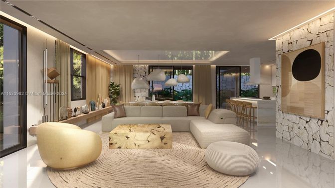Interior, Living room, Pendant Lights, Stone Walls