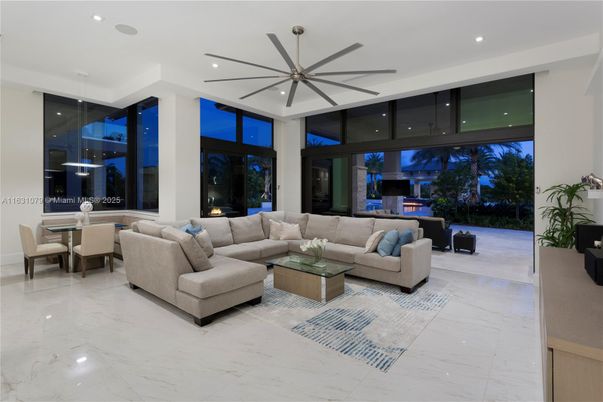Dining room, Fireplace, Interior, Living room, Marble, Pendant Lights, Recessed Lighting