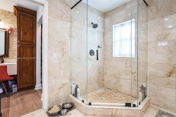 Bathroom, Glass Shower, Interior, Wood Texture Flooring