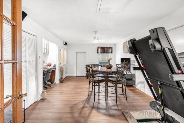 Dining room, Fitness Equipment, Interior, Wood Texture Flooring