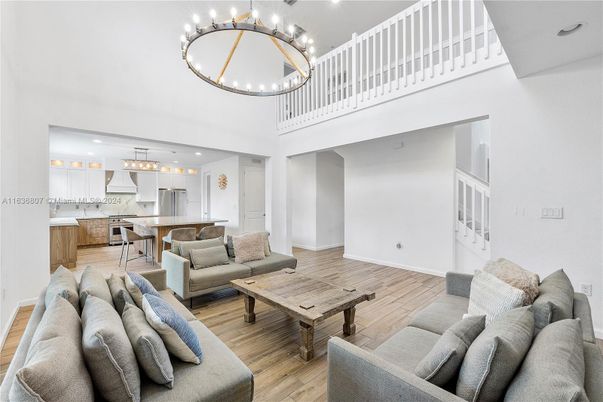 Interior, Kitchen, Living room, Pendant Lights, Recessed Lighting, Wood Texture Flooring