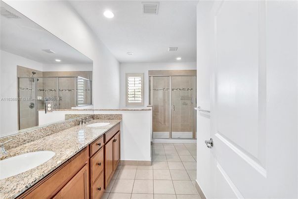 Bathroom, Dual Sink Vanities, Glass Shower, Interior, Recessed Lighting