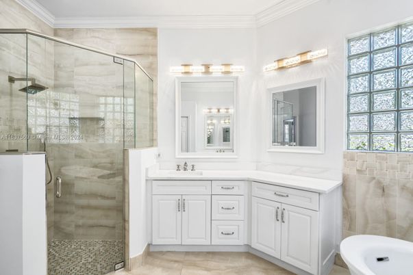 Bathroom, Dual Sink Vanities, Glass Shower, Interior