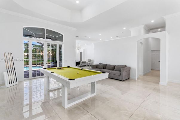 Billiard Table, Game Room, Interior, Pendant Lights, Recessed Lighting