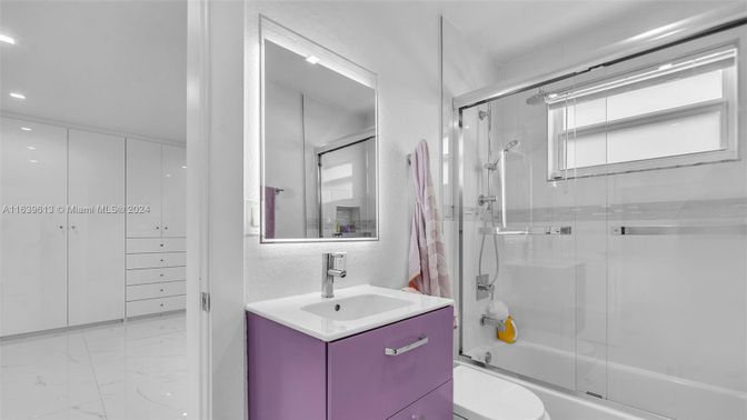 Bathroom, Glass Shower, Interior, Marble, Recessed Lighting