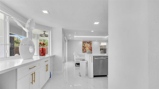 Interior, Kitchen, Marble, Recessed Lighting, Stainless Steel Appliances