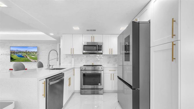 Interior, Kitchen, Marble, Recessed Lighting, Stainless Steel Appliances