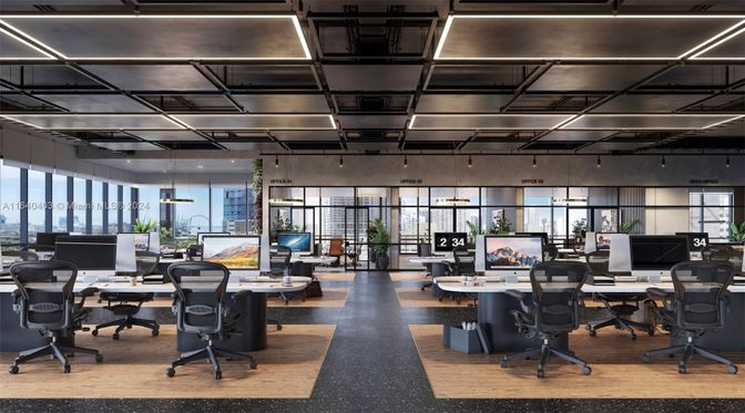 Home Office, Interior, Pendant Lights, Wood Texture Flooring