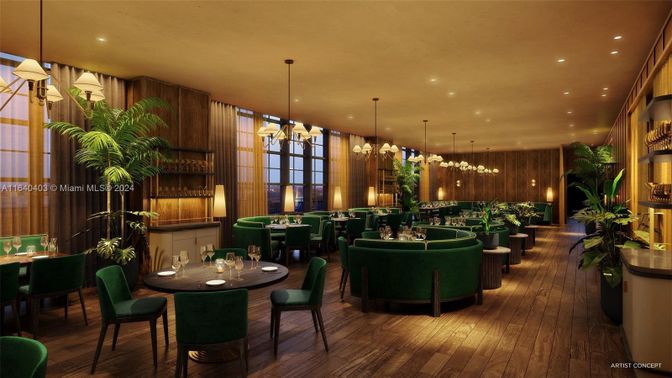 Dining room, Interior, Pendant Lights, Recessed Lighting, Wood Texture Flooring