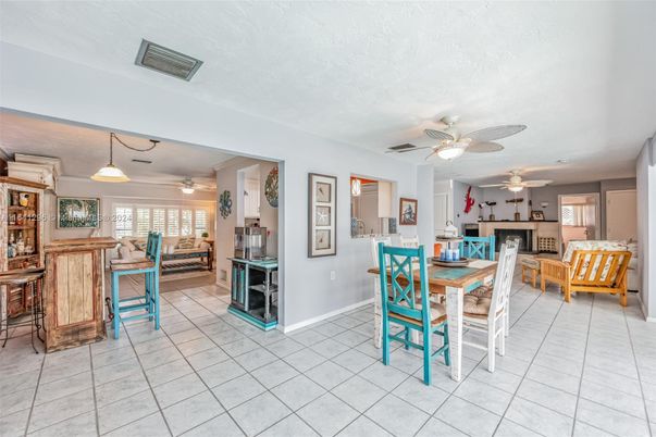 Dining room, Fireplace, Interior, Living room, Pendant Lights