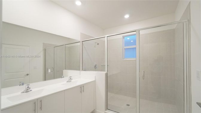 Bathroom, Dual Sink Vanities, Glass Shower, Interior, Recessed Lighting