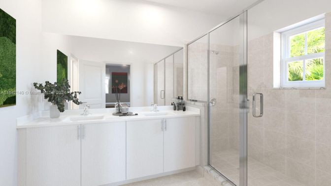 Bathroom, Dual Sink Vanities, Glass Shower, Interior