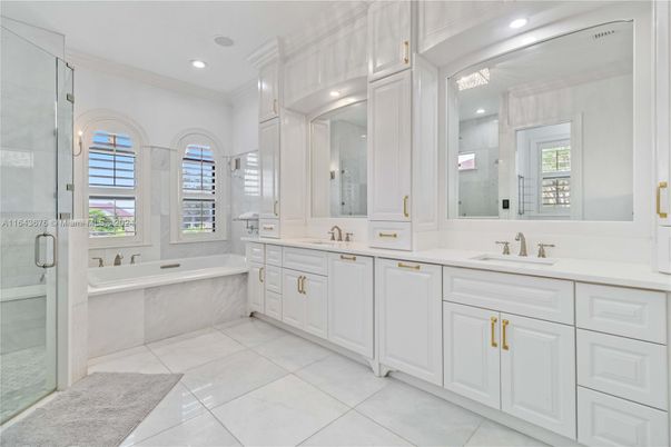 Bathroom, Dual Sink Vanities, Glass Shower, Interior, Recessed Lighting