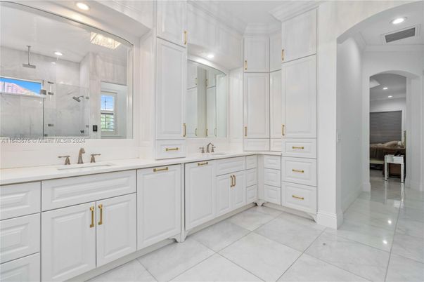 Bathroom, Dual Sink Vanities, Glass Shower, Interior, Recessed Lighting