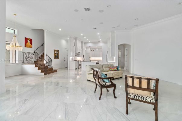Interior, Kitchen, Living room, Marble, Pendant Lights, Recessed Lighting