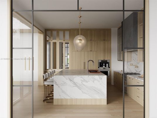 Interior, Kitchen, Pendant Lights, Wood Texture Flooring