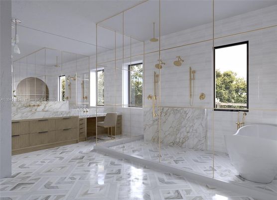 Bathroom, Free Standing Baths, Glass Shower, Interior, Marble, Marble Walls
