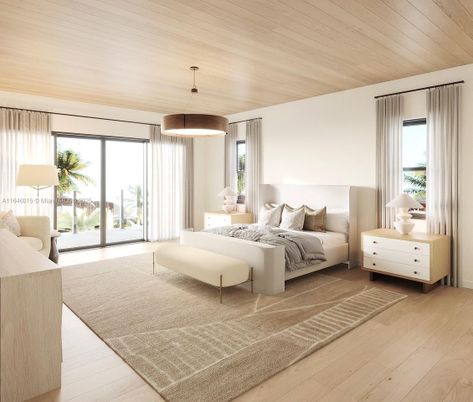 Bedroom, Interior, Pendant Lights, Wooden Ceilings, Wood Texture Flooring