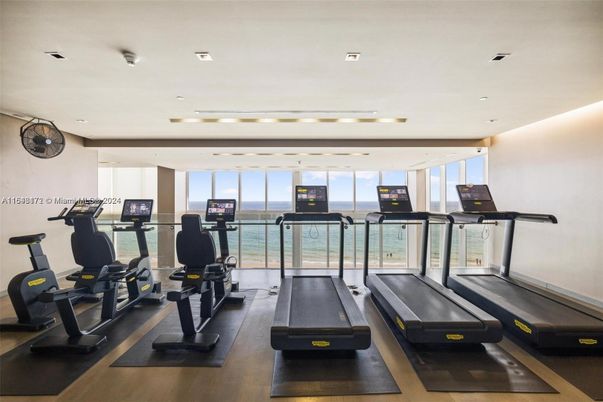 Fitness Equipment, Gym, Interior, Recessed Lighting, Wood Texture Flooring