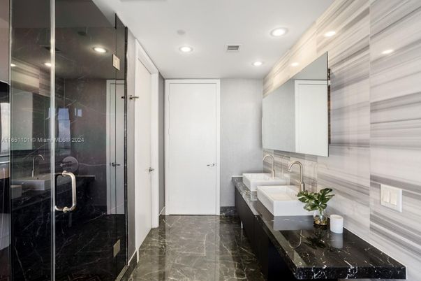 Bathroom, Glass Shower, Interior, Marble, Recessed Lighting