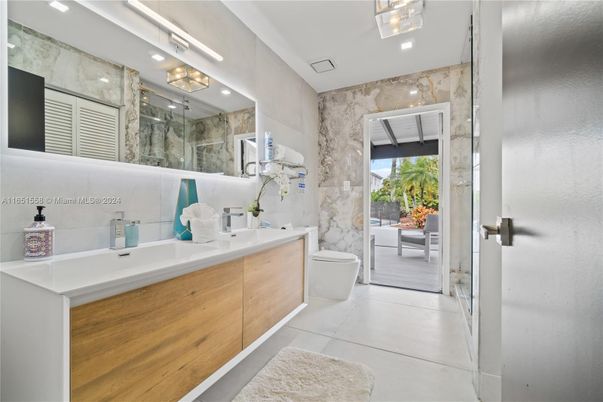 Bathroom, Glass Shower, Interior, Marble Walls, Recessed Lighting