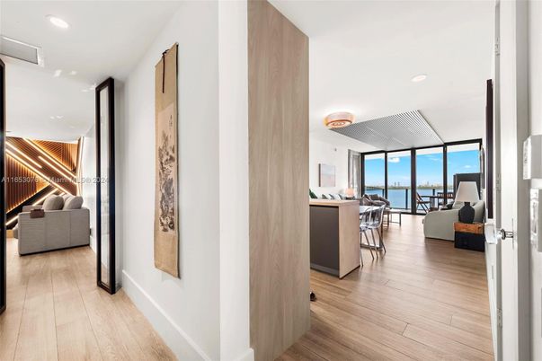 Dining room, Interior, Kitchen, Living room, Recessed Lighting, Wood Texture Flooring