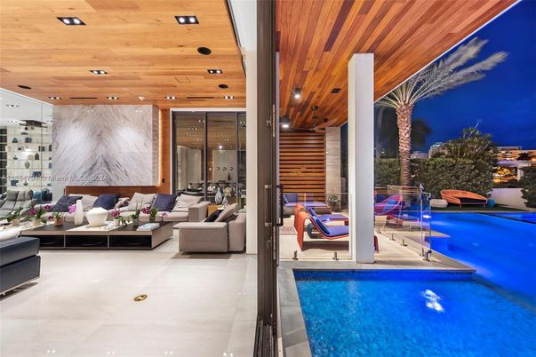 Interior, Living room, Pool, Recessed Lighting, Wooden Ceilings