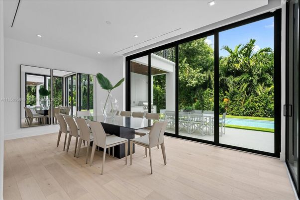 Dining room, Interior, Recessed Lighting, Wood Texture Flooring