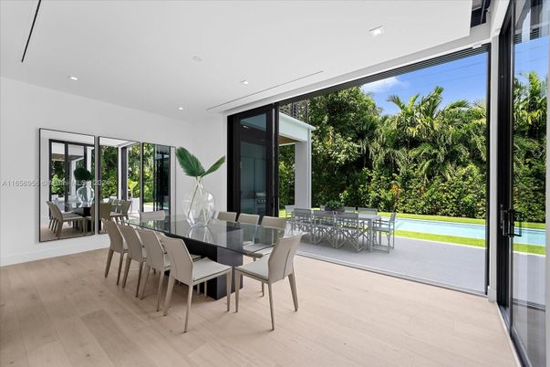 Dining room, Interior, Recessed Lighting, Wood Texture Flooring