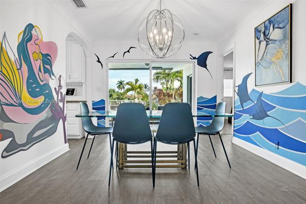 Chandelier, Dining room, Interior, Pendant Lights, Wood Texture Flooring