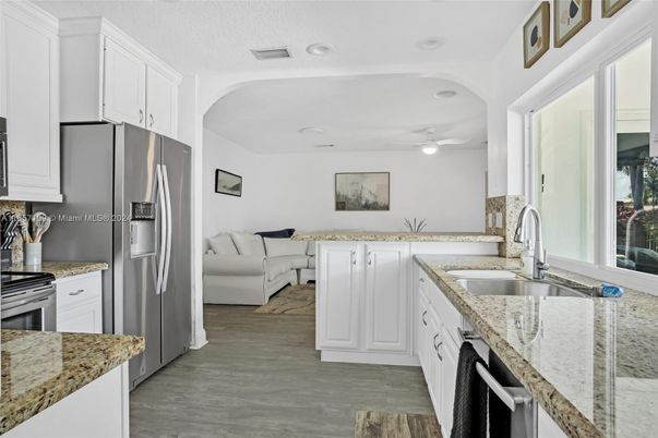 Interior, Kitchen, Living room, Recessed Lighting, Stainless Steel Appliances, Wood Texture Flooring