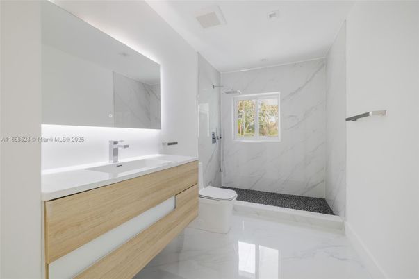Bathroom, Dual Sink Vanities, Glass Shower, Interior, Marble, Marble Walls