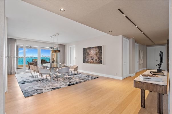 Dining room, Interior, Pendant Lights, Recessed Lighting, Wood Texture Flooring