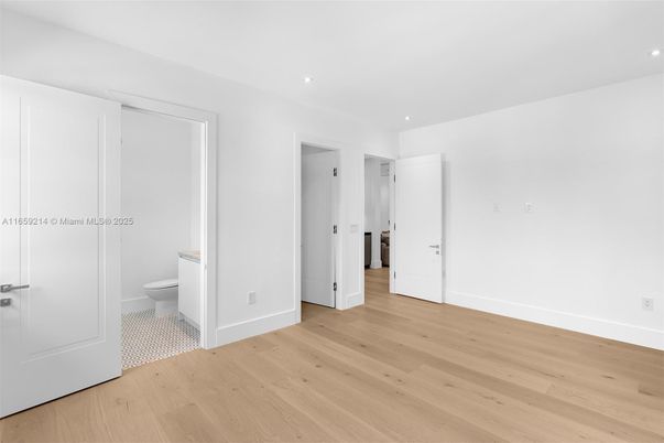 Bathroom, Empty room, Interior, Recessed Lighting, Wood Texture Flooring