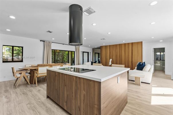 Dining room, Interior, Kitchen, Recessed Lighting, Wood Texture Flooring