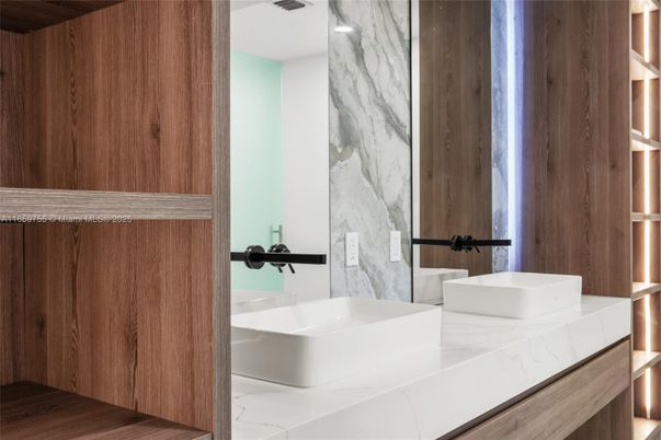 Bathroom, Interior, Marble Walls, Wood Texture Flooring