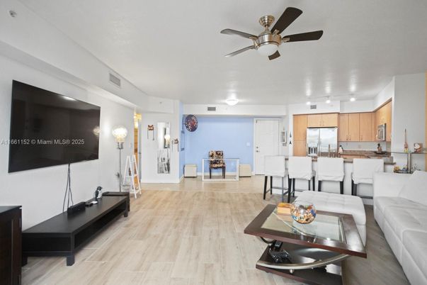 Interior, Kitchen, Living room, Stainless Steel Appliances, Wood Texture Flooring