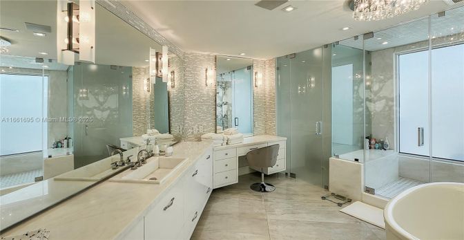 Bathroom, Dual Sink Vanities, Glass Shower, Interior, Recessed Lighting