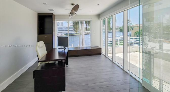Home Office, Interior, Recessed Lighting, Water, Wood Texture Flooring