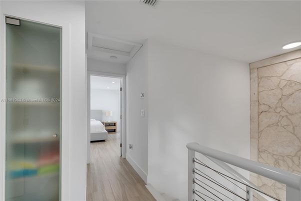 Bedroom, Interior, Recessed Lighting, Stone Walls, Wood Texture Flooring
