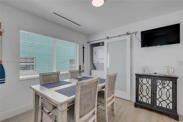 Dining room, Interior, Recessed Lighting, Wood Texture Flooring