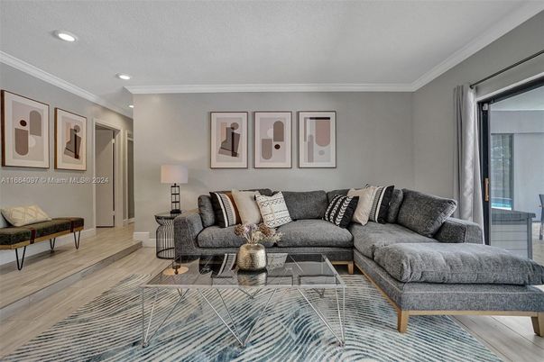 Interior, Living room, Recessed Lighting, Wood Texture Flooring