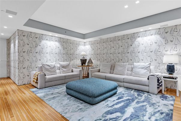 Interior, Living room, Marble Walls, Recessed Lighting, Wood Texture Flooring